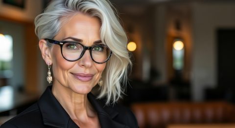 Kurzhaarfrisuren ab 60 mit Brille